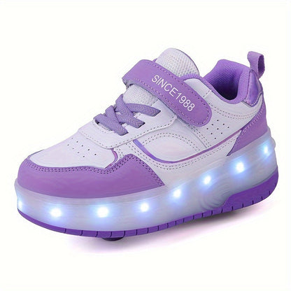 Children's Roller Sneakers with Retractable Wheels and Rechargeable LED Light-Up Sole