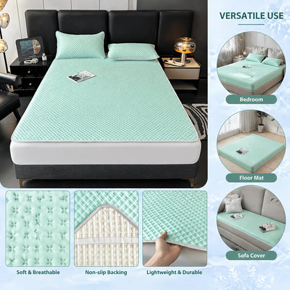 Foldable Cooling Sleep Mat with Soft Breathable Waffle Texture for Single and Double Beds in Summer