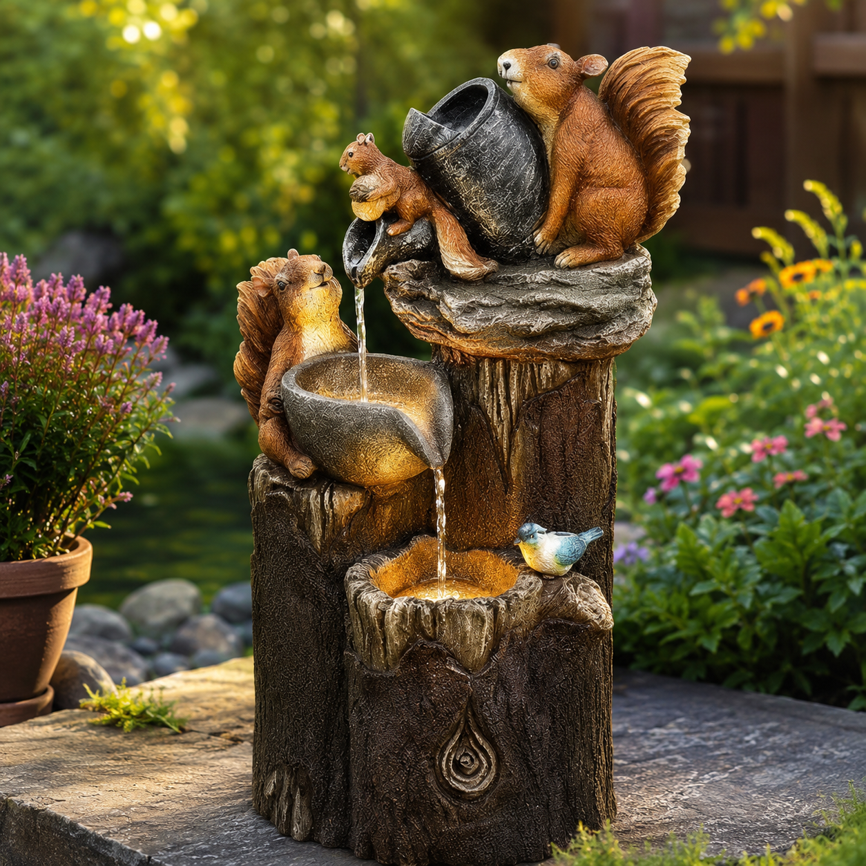 Solar Garden Birdbath Fountain, Self-Contained Weather-Resistant Water Feature for Yard