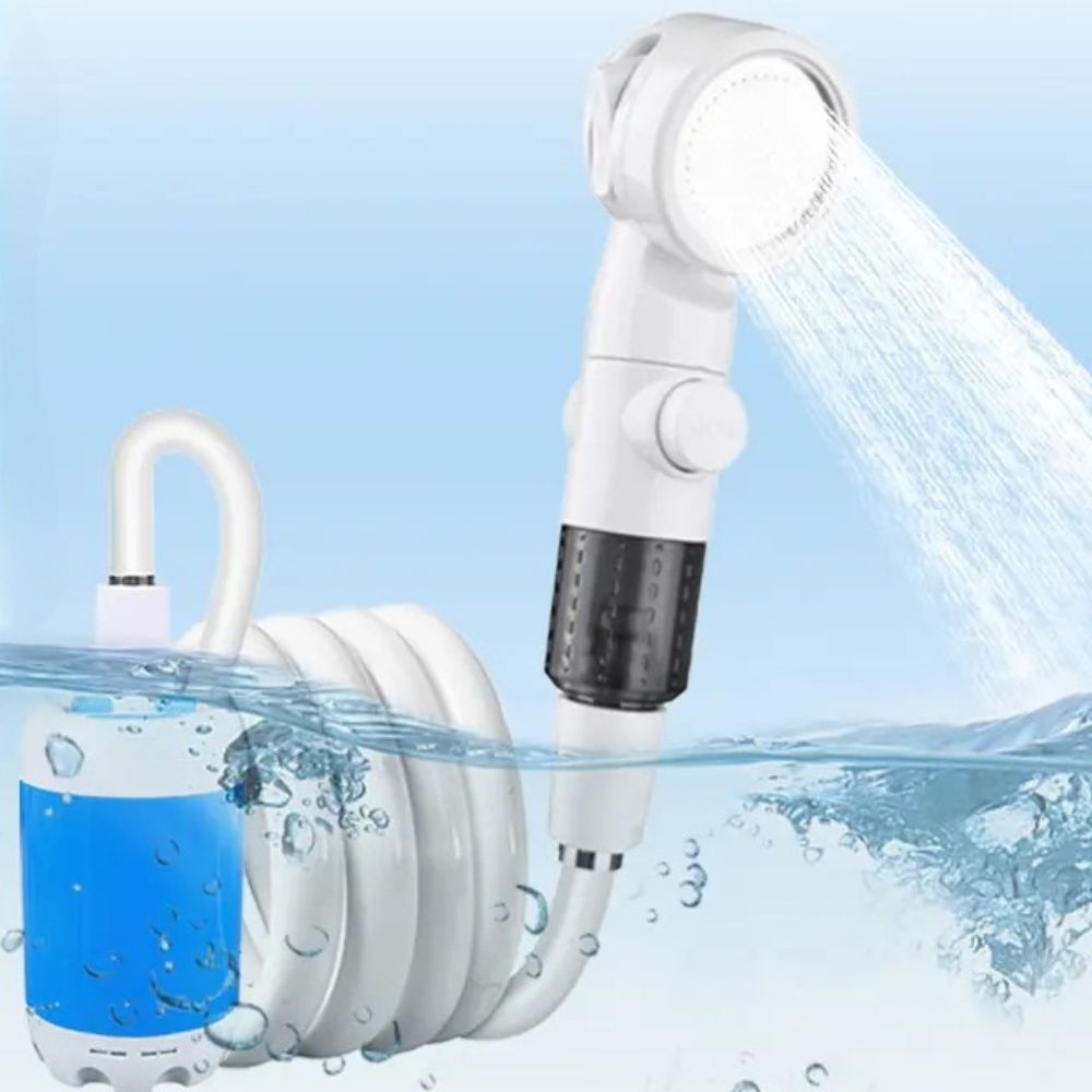 Portable USB Rechargeable Shower Pump with Adjustable Water Flow Cordless Camping Shower Head