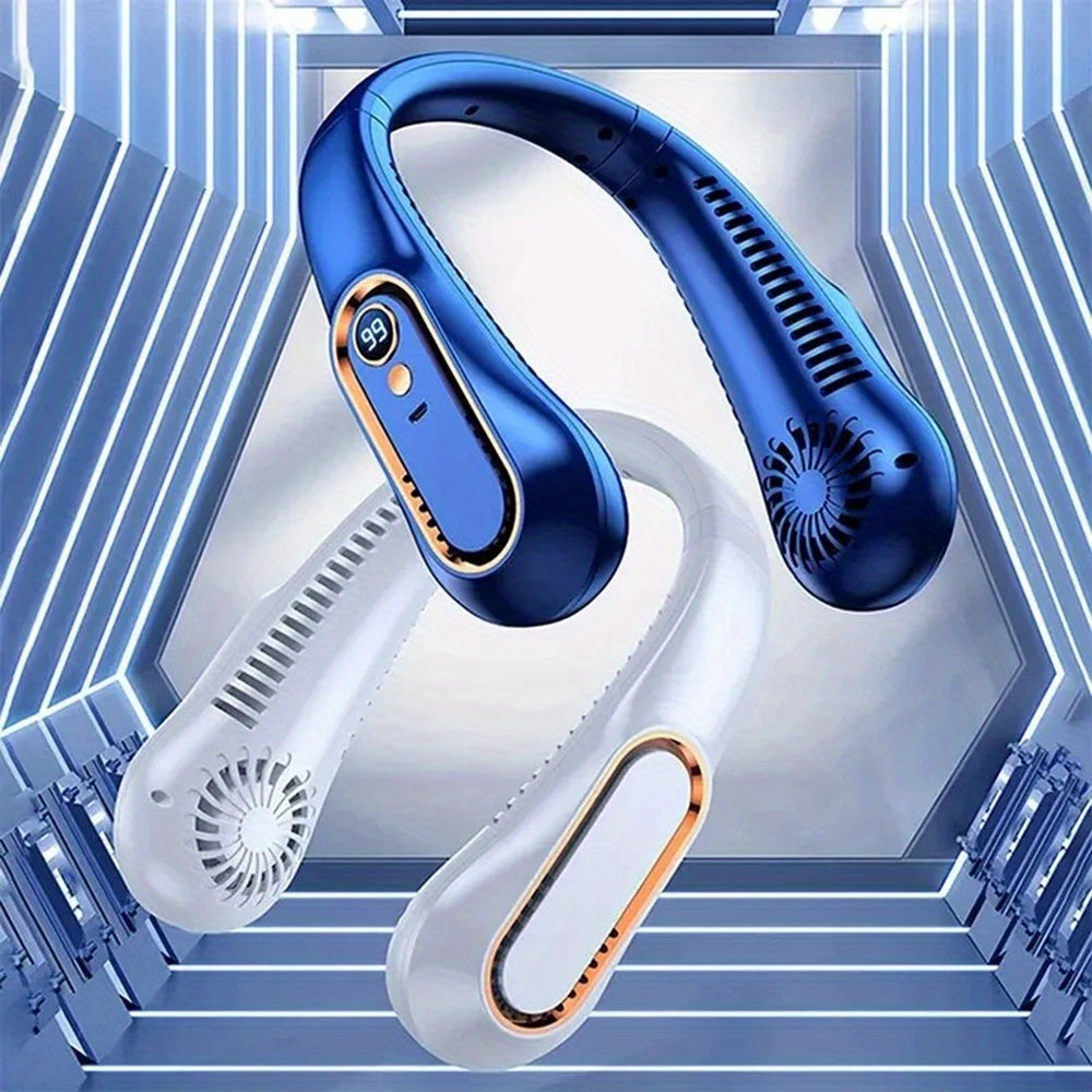 Bladeless Neck Cooling Fan with Five Speeds, Digital Display and USB Rechargeable Hands Free Design
