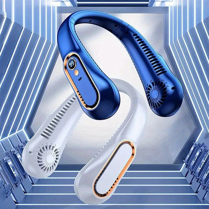 Bladeless Neck Cooling Fan with Five Speeds, Digital Display and USB Rechargeable Hands Free Design