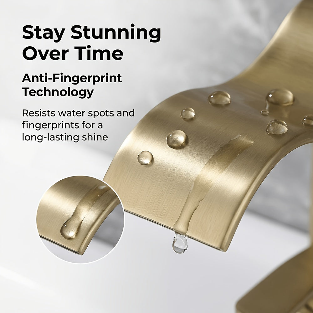 Brushed Brass Waterfall Basin Tap for Above Counter Sinks, Single Lever Mixer with Ceramic Valve