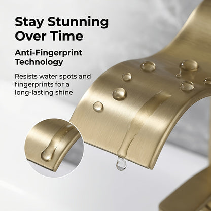 Brushed Brass Waterfall Basin Tap for Above Counter Sinks, Single Lever Mixer with Ceramic Valve