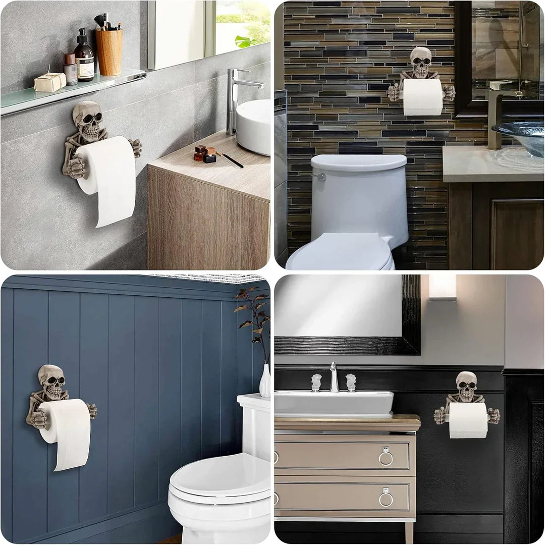 Skeleton Toilet Paper Holder, Gothic Skull Bathroom Decor with Spindle Roller and Screw Fixing Holes