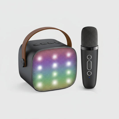 Portable Karaoke Machine with 2 Wireless Microphones, LED Lights & Voice Effects