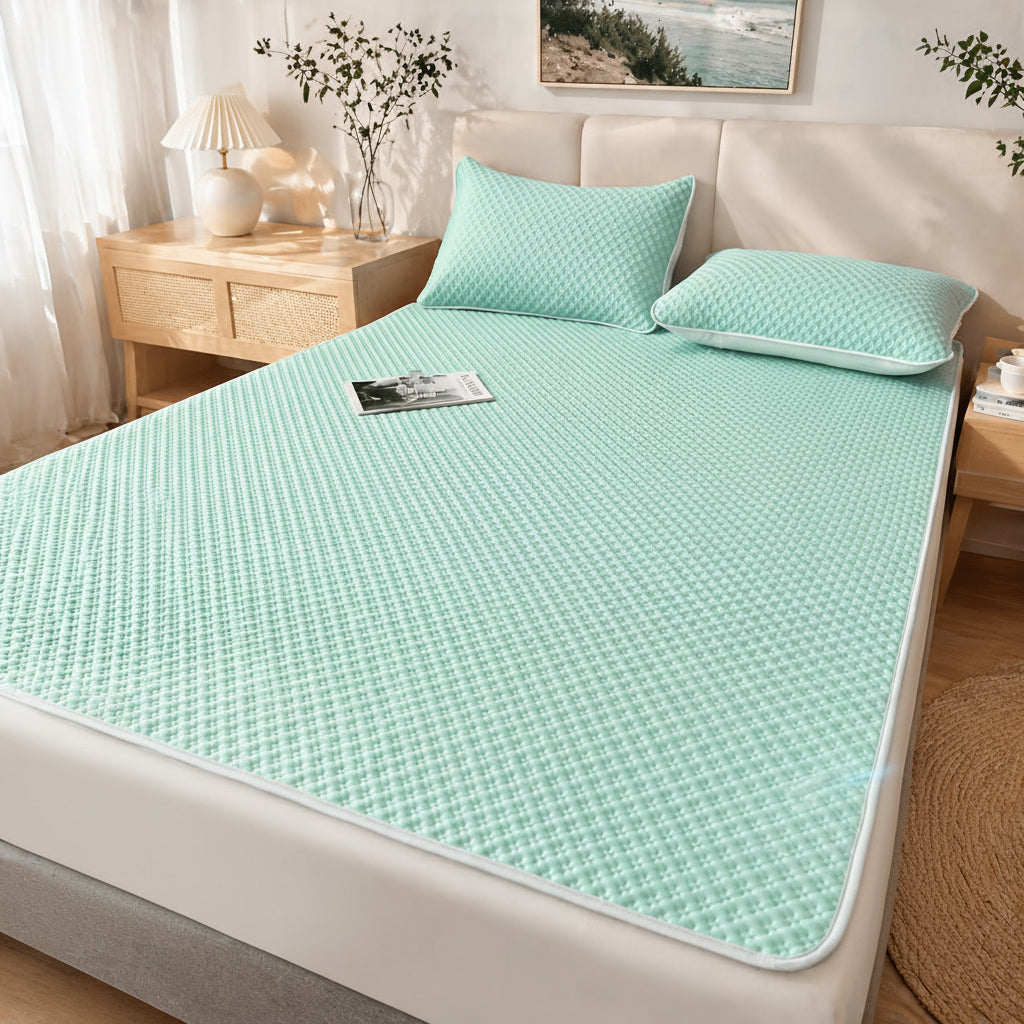 Foldable Cooling Sleep Mat with Soft Breathable Waffle Texture for Single and Double Beds in Summer