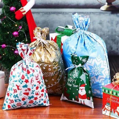 Drawstring Christmas Gift Bags 15 Sets Reusable Laminated Polypropylene Gift Wrap Bags with Tags