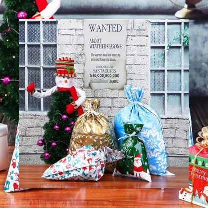 Drawstring Christmas Gift Bags 15 Sets Reusable Laminated Polypropylene Gift Wrap Bags with Tags