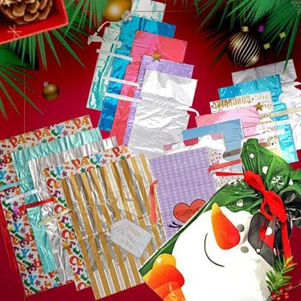 Drawstring Christmas Gift Bags 15 Sets Reusable Laminated Polypropylene Gift Wrap Bags with Tags