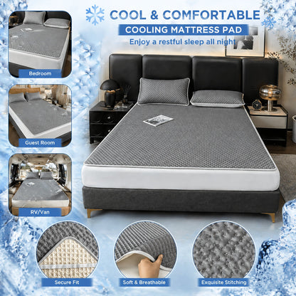 Foldable Cooling Sleep Mat with Soft Breathable Waffle Texture for Single and Double Beds in Summer