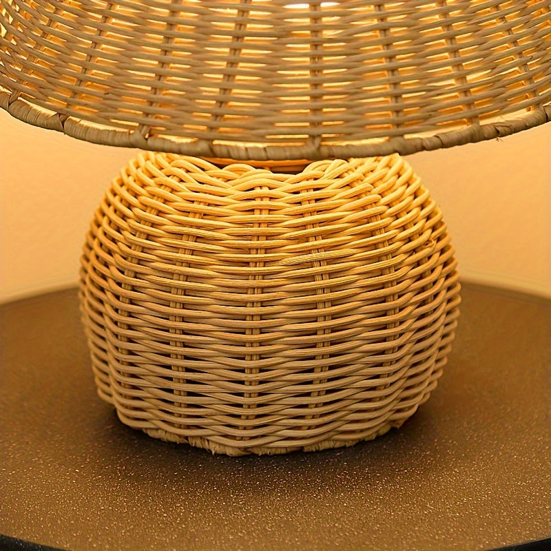 Bamboo Woven Desk Lamp with USB-Powered Ambient Glow, Handwoven Boho Rustic Style