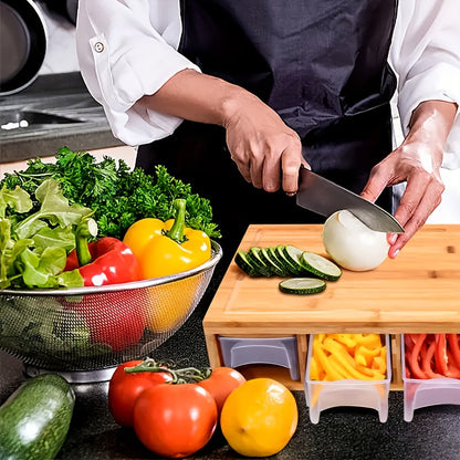 Bamboo Cutting Board with Storage Trays