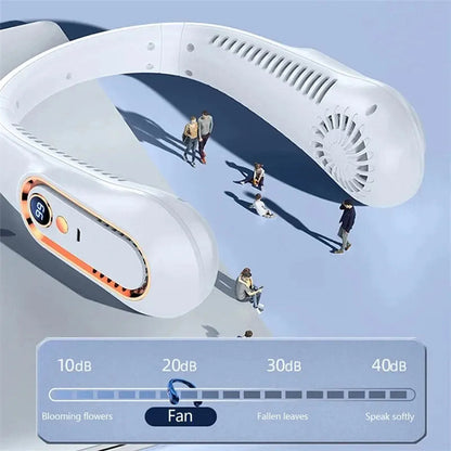 Bladeless Neck Cooling Fan with Five Speeds, Digital Display and USB Rechargeable Hands Free Design