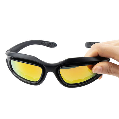 Polarised UV400 Motorcycle Sunglasses with Wraparound Frame, Interchangeable Lenses and Case