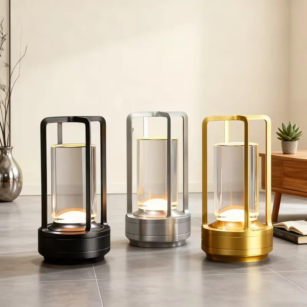Modern Metal Cylinder LED Table Lamp with Dimmable Light and Touch Sensor Control