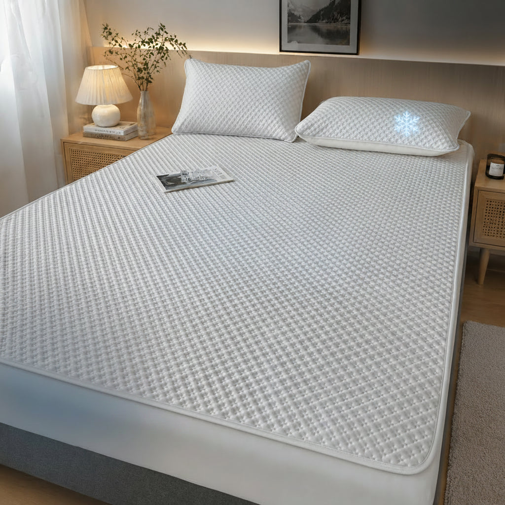 Foldable Cooling Sleep Mat with Soft Breathable Waffle Texture for Single and Double Beds in Summer