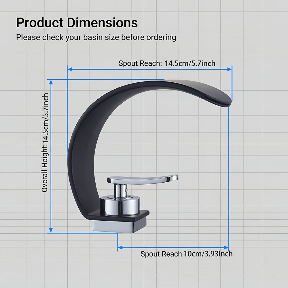 Waterfall Basin Tap for Vanity Sinks in 304 Stainless Steel with Single Lever and Ceramic Valve