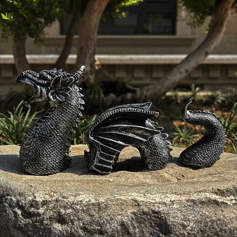 Emerging Dragon Garden Sculpture, Multi Piece Resin Dragon with Head, Wings and Tail, Stone Effect