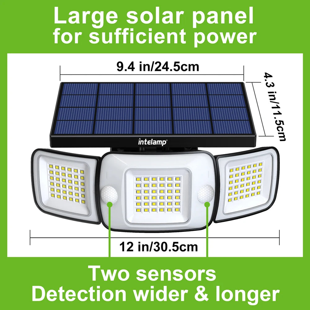 Solar Outdoor Security Light with Three Adjustable Heads and Motion Detection Sensor