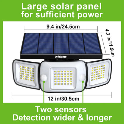 Solar Outdoor Security Light with Three Adjustable Heads and Motion Detection Sensor