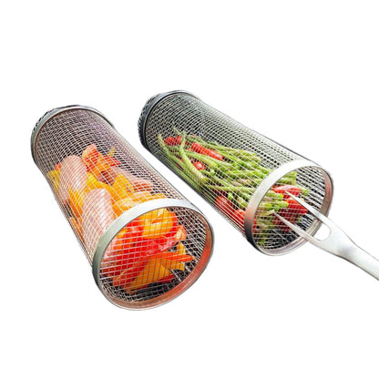 Rotating BBQ Grill Basket 360° Stainless Steel Barbecue Basket for Vegetables Meat Fish and Fruit