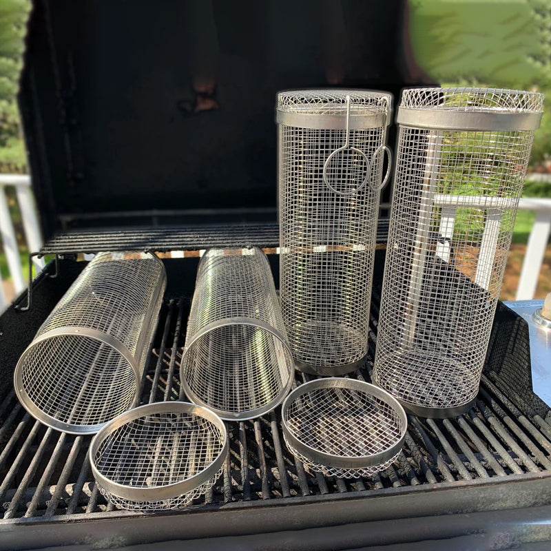 Rotating BBQ Grill Basket 360° Stainless Steel Barbecue Basket for Vegetables Meat Fish and Fruit