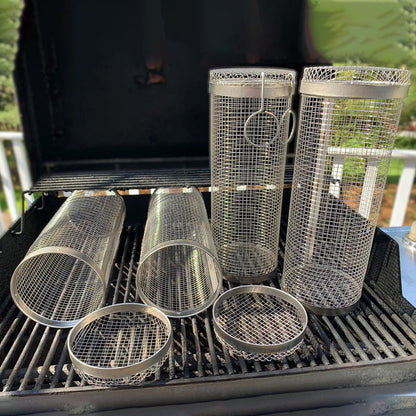 Rotating BBQ Grill Basket 360° Stainless Steel Barbecue Basket for Vegetables Meat Fish and Fruit