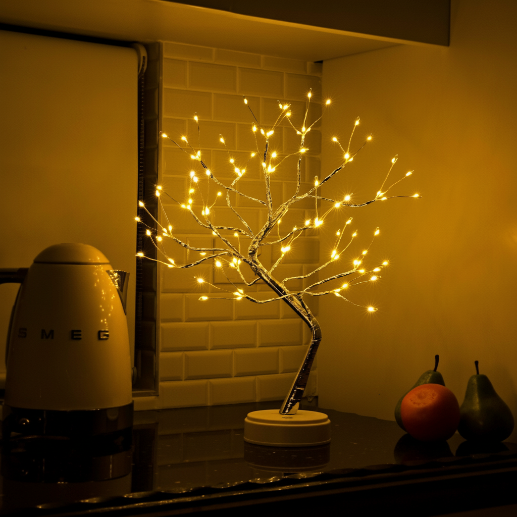 Decorative Bonsai Tree LED Table Lamp with Warm White Glow and USB or Battery Power