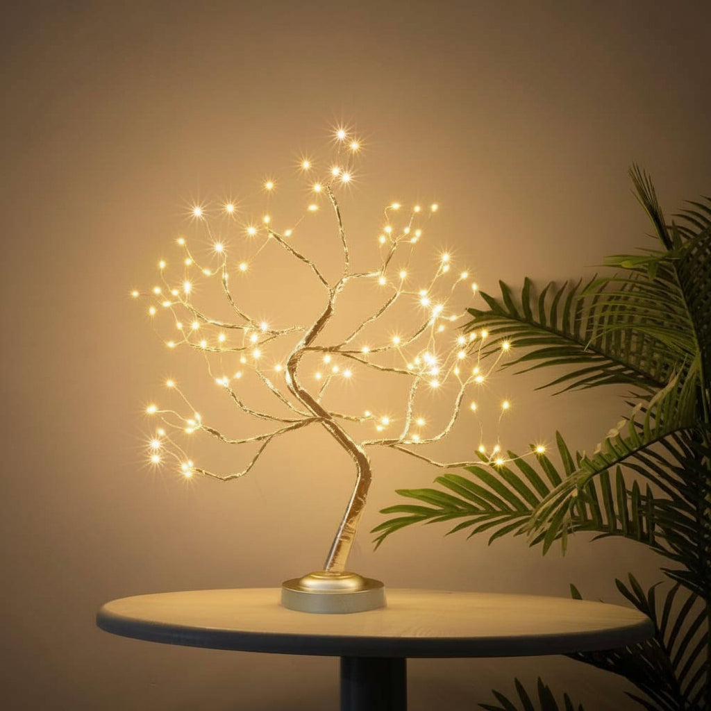 Decorative Bonsai Tree LED Table Lamp with Warm White Glow and USB or Battery Power