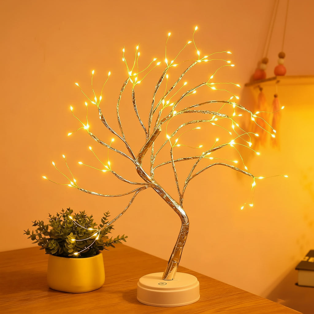 Decorative Bonsai Tree LED Table Lamp with Warm White Glow and USB or Battery Power