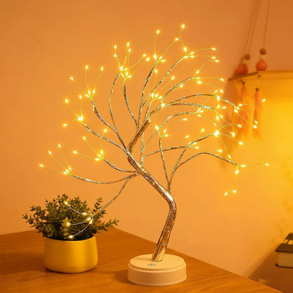 Decorative Bonsai Tree LED Table Lamp with Warm White Glow and USB or Battery Power