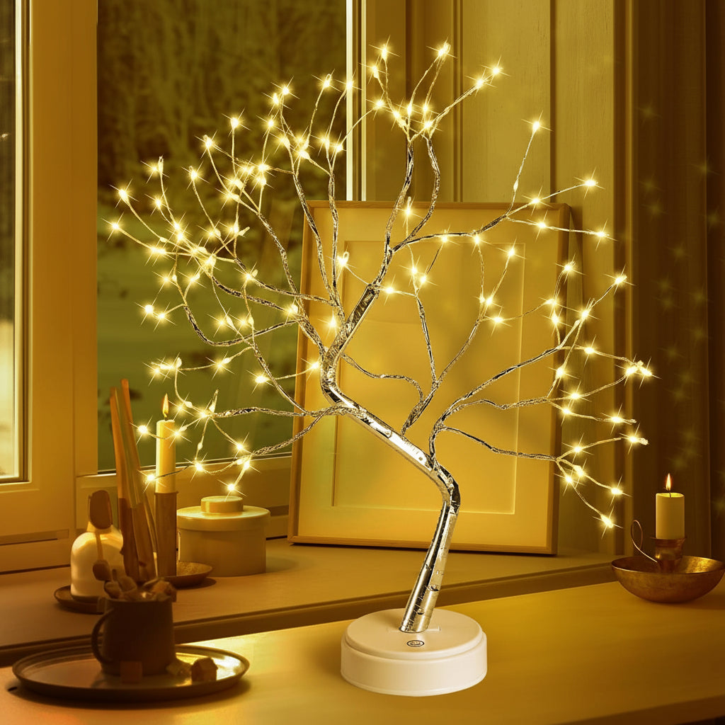 Decorative Bonsai Tree LED Table Lamp with Warm White Glow and USB or Battery Power