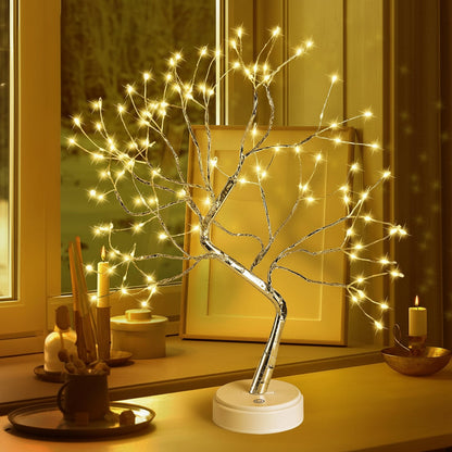 Decorative Bonsai Tree LED Table Lamp with Warm White Glow and USB or Battery Power