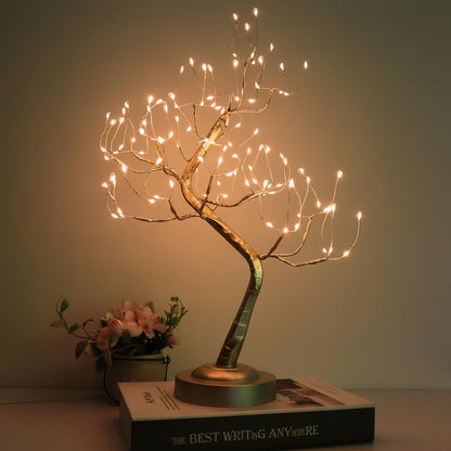 Decorative Bonsai Tree LED Table Lamp with Warm White Glow and USB or Battery Power