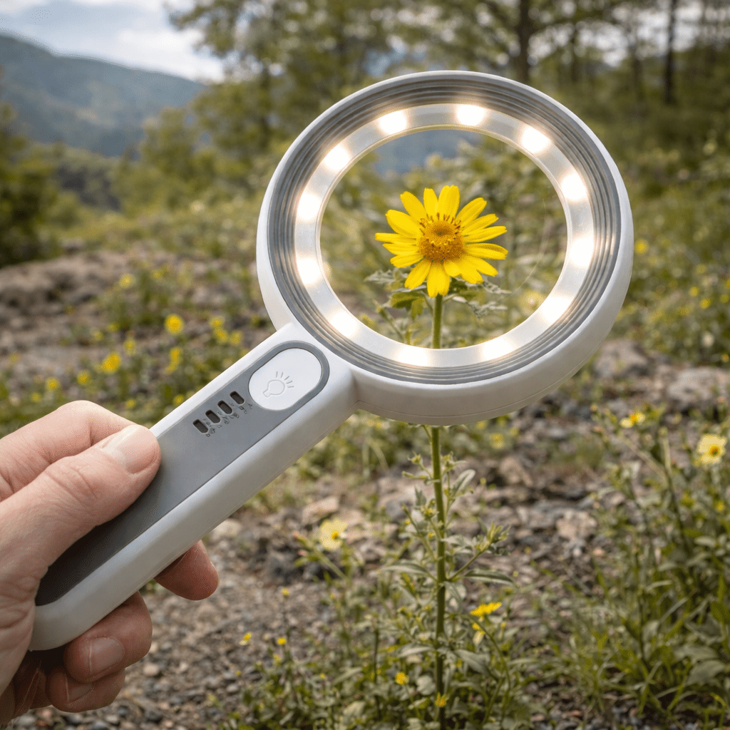 Rechargeable 12x LED Magnifying Glass with Ergonomic Handle for Reading, Crafts and Fine Detail Work