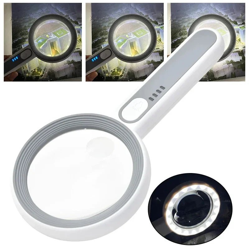 Rechargeable 12x LED Magnifying Glass with Ergonomic Handle for Reading, Crafts and Fine Detail Work