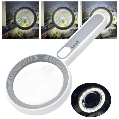 Rechargeable 12x LED Magnifying Glass with Ergonomic Handle for Reading, Crafts and Fine Detail Work
