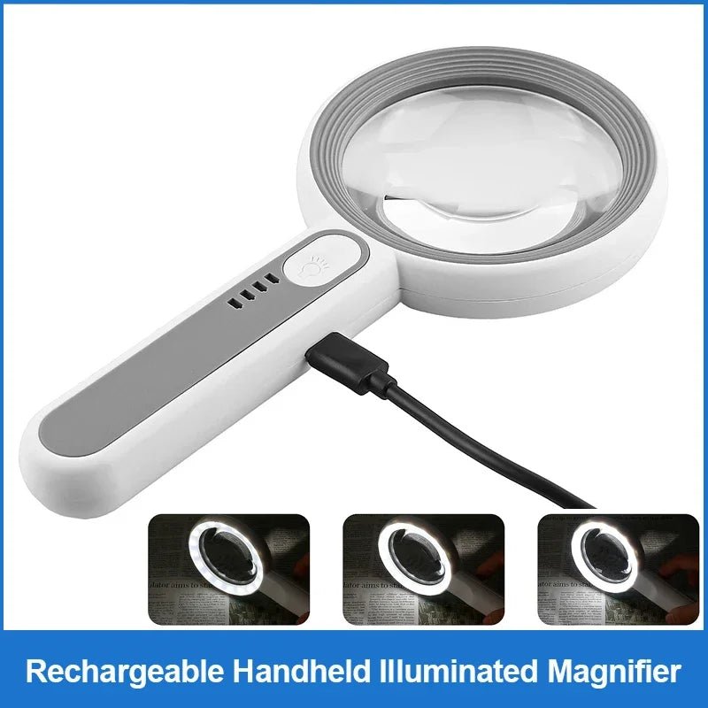 Rechargeable 12x LED Magnifying Glass with Ergonomic Handle for Reading, Crafts and Fine Detail Work
