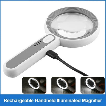 Rechargeable 12x LED Magnifying Glass with Ergonomic Handle for Reading, Crafts and Fine Detail Work