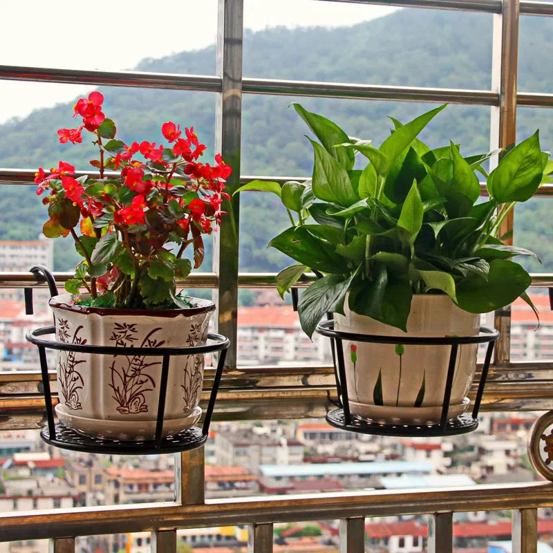Balcony Railing Pot Holder with Open Drainage Base for Space-Saving Plant Display
