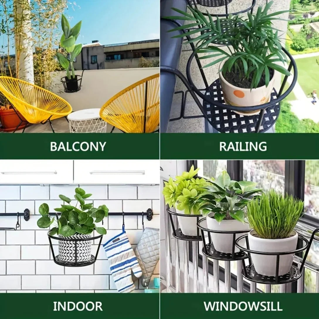 Balcony Railing Pot Holder with Open Drainage Base for Space-Saving Plant Display