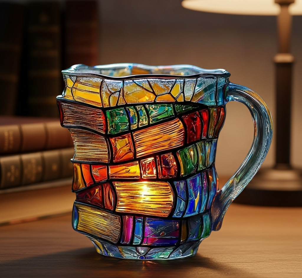 3D Book Design Glass Mug