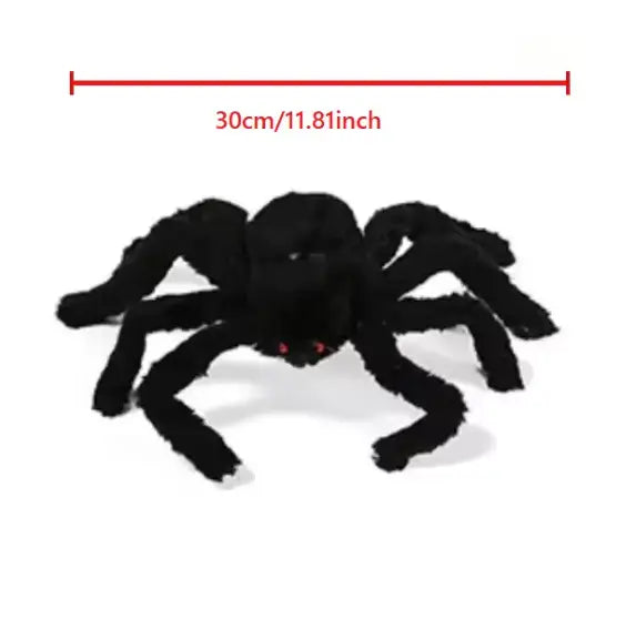 Giant Poseable Halloween Spider Decoration, Hairy Black Spider with Red Eyes, 7 Sizes up to 200 cm