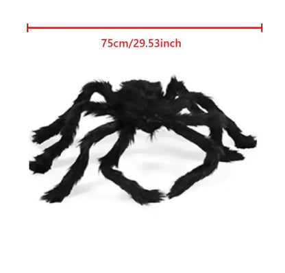 Giant Poseable Halloween Spider Decoration, Hairy Black Spider with Red Eyes, 7 Sizes up to 200 cm