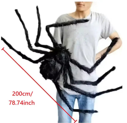 Giant Poseable Halloween Spider Decoration, Hairy Black Spider with Red Eyes, 7 Sizes up to 200 cm