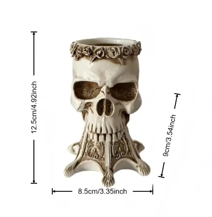 Gothic Skull Vase and Pen Holder, Hand Sculpted Resin Skull Planter on Pedestal, Black or White