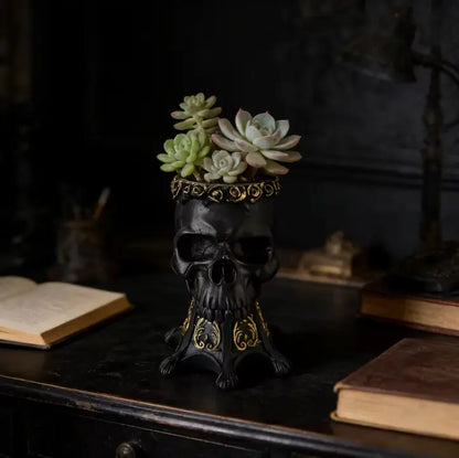 Gothic Skull Vase and Pen Holder, Hand Sculpted Resin Skull Planter on Pedestal, Black or White