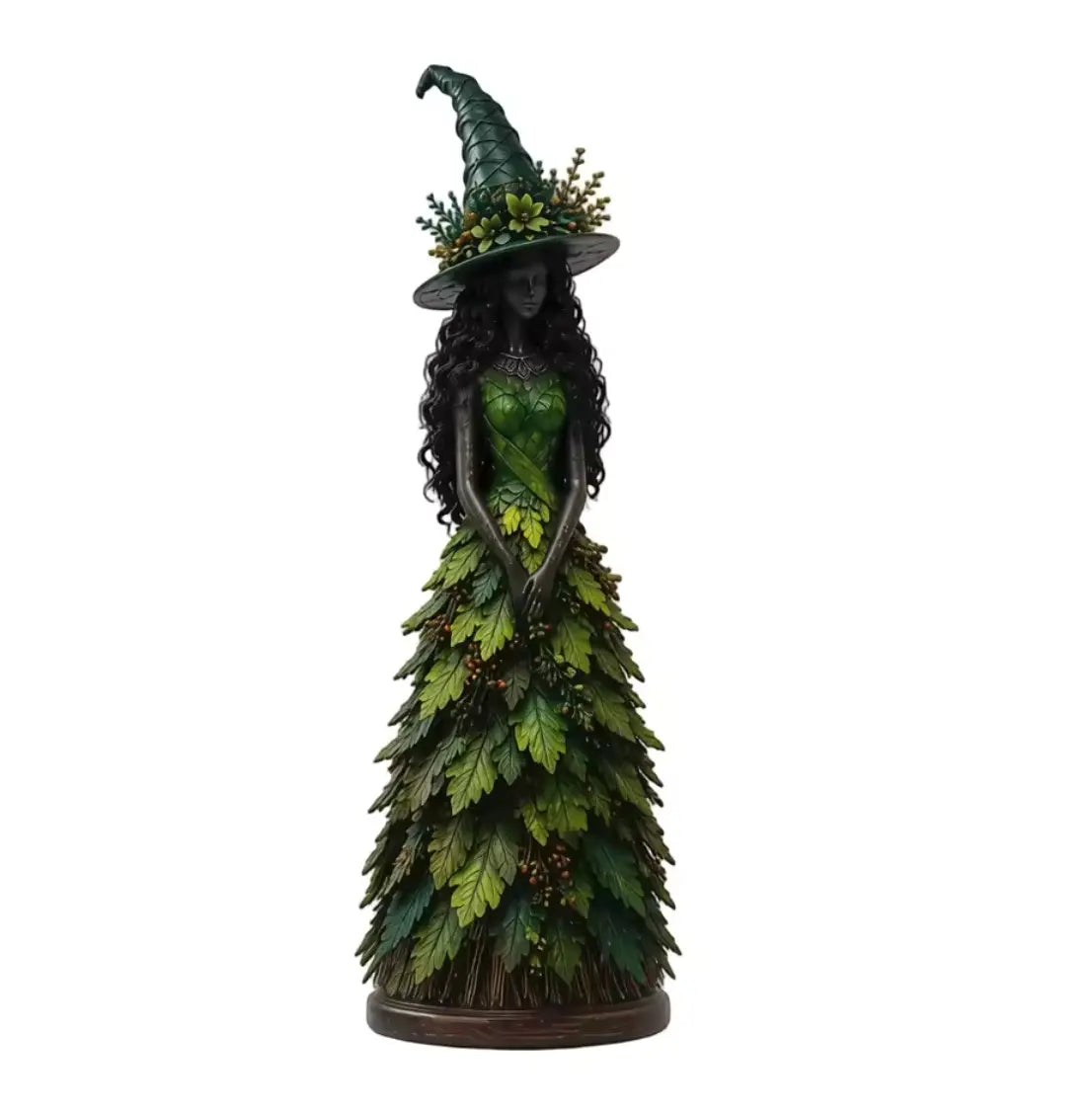 Autumn Leaf Witch Figurine, Handcrafted Resin Witch Statue with Berry Staff for Halloween Decor