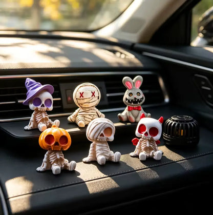 Mini Skeleton Figurine Set of 6, Halloween Resin Skeleton and Mummy Statues for Desk and Bonsai